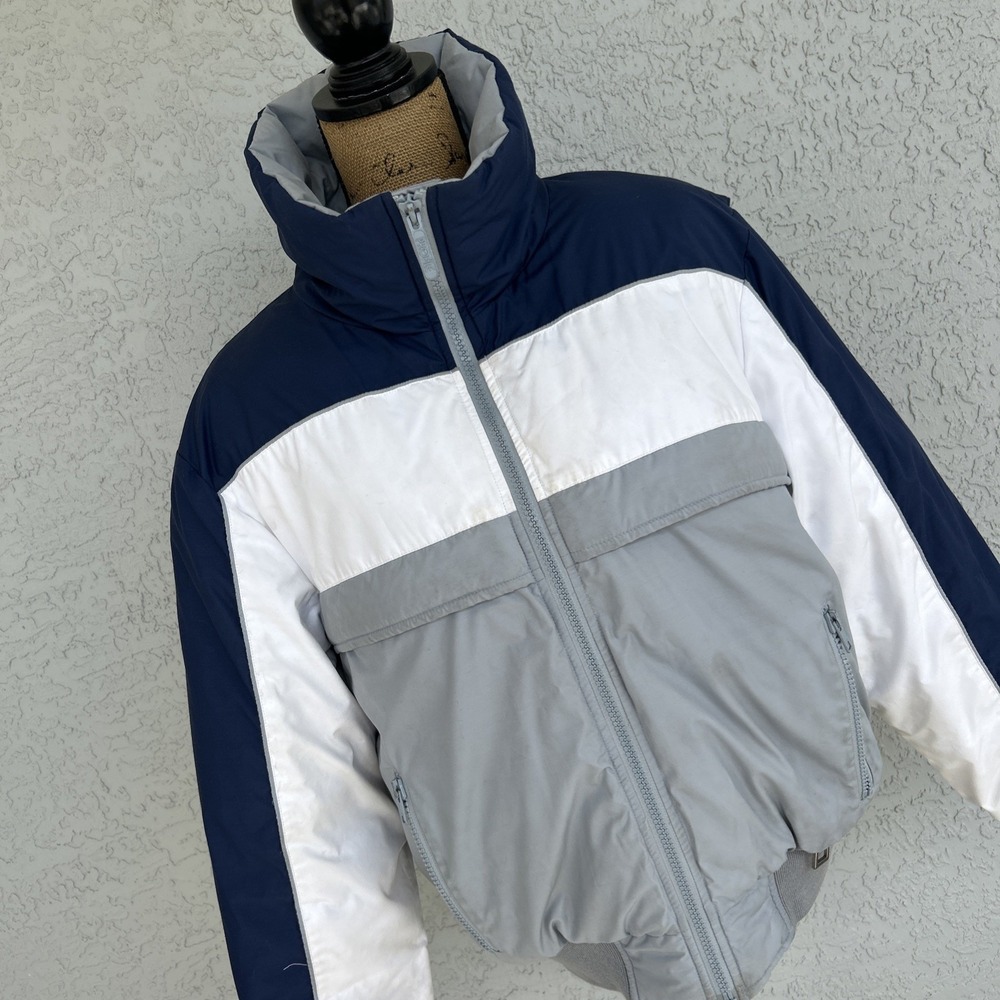 Vtg Profile‎ Down Jacket Mens Large Full Zip Ski Snowboard Navy White Gray - Picture 2 of 11